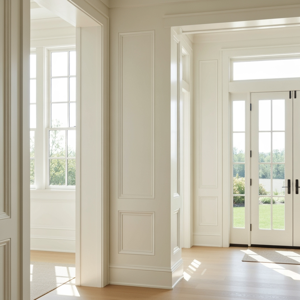 Entry and hallway in Sherwin-Williams Alabaster with clean trim lines